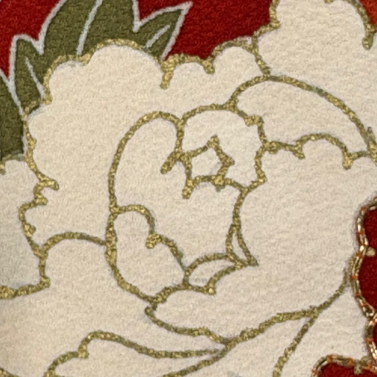 振袖禮服 身長155.5cm 袖長63.5cm S 雙層 扇子 松樹竹子梅花 金絲 金銀彩 奶油色 純蠶絲 優品級