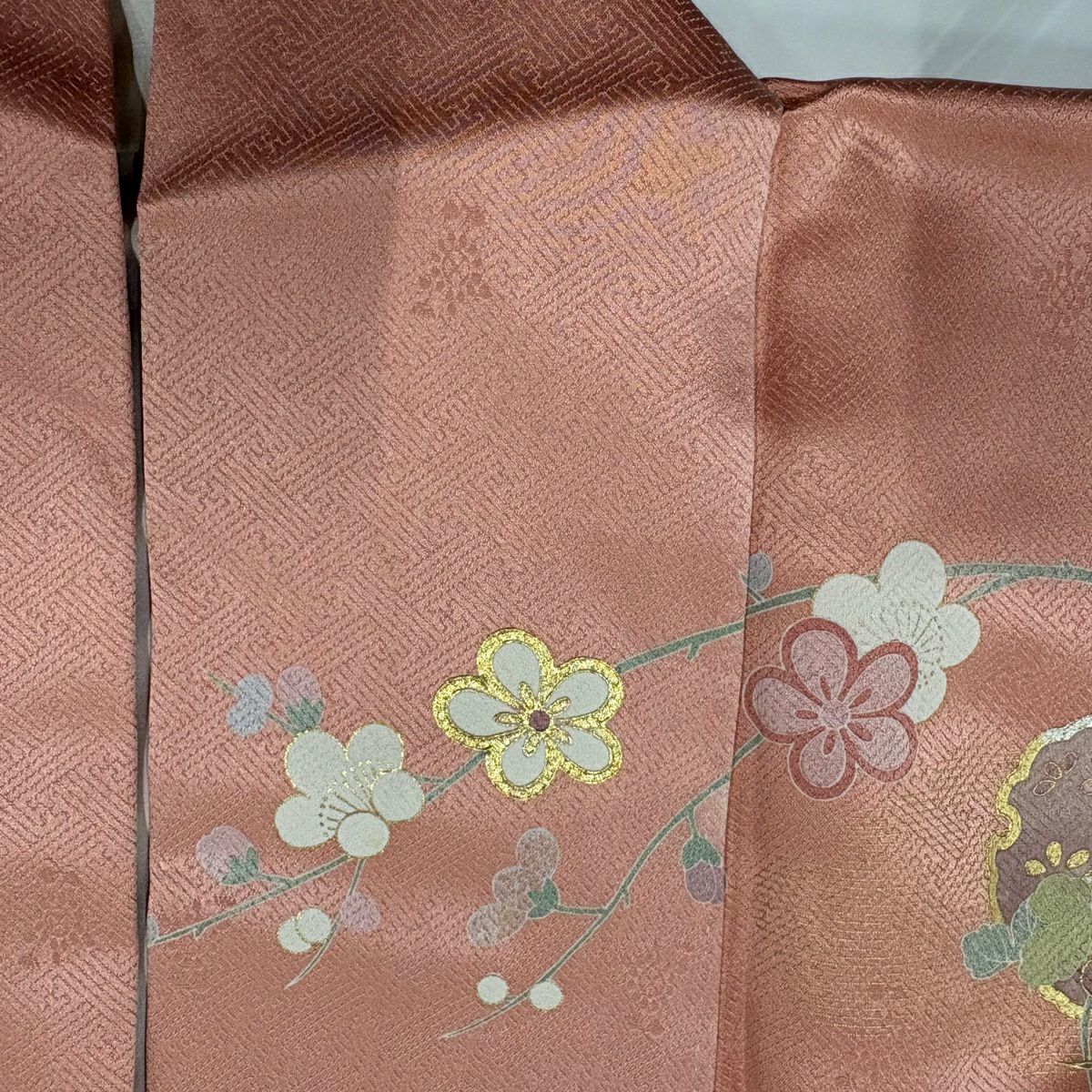 【美品】訪問服 身長159.5cm 袖長66cm M 雙層 松樹梅花 雪輪 金絲 金銀彩 粉紅 純蠶絲 秀品級