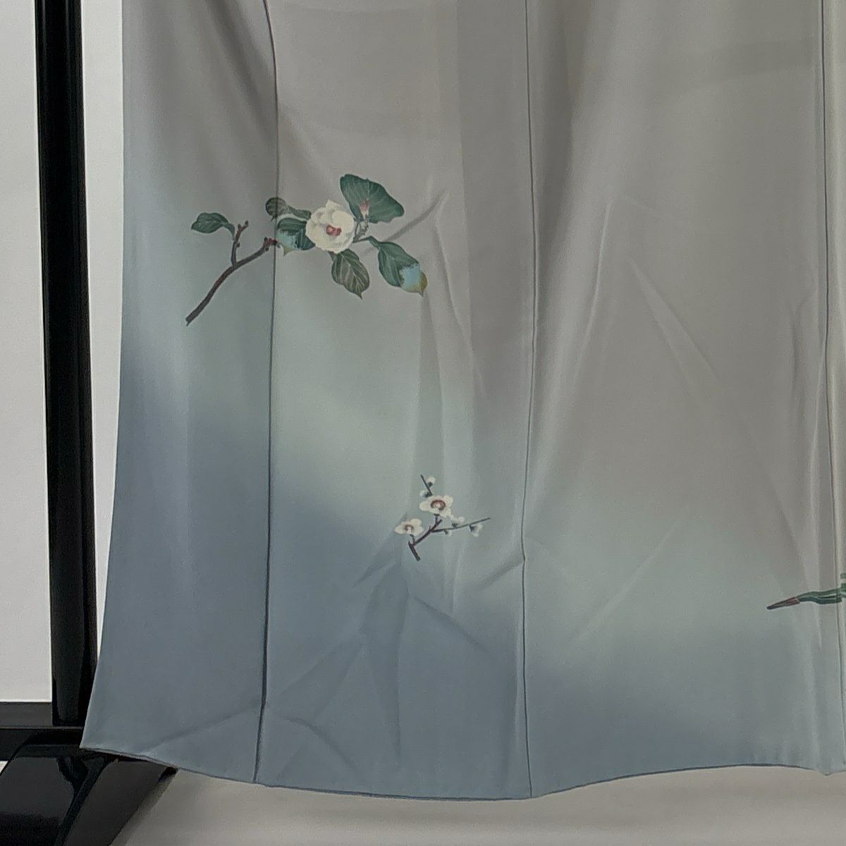 付下 身長159.5cm 袖長66.5cm M 雙層 落款有 枝花 染分 漸層 灰色 純蠶絲 優品級