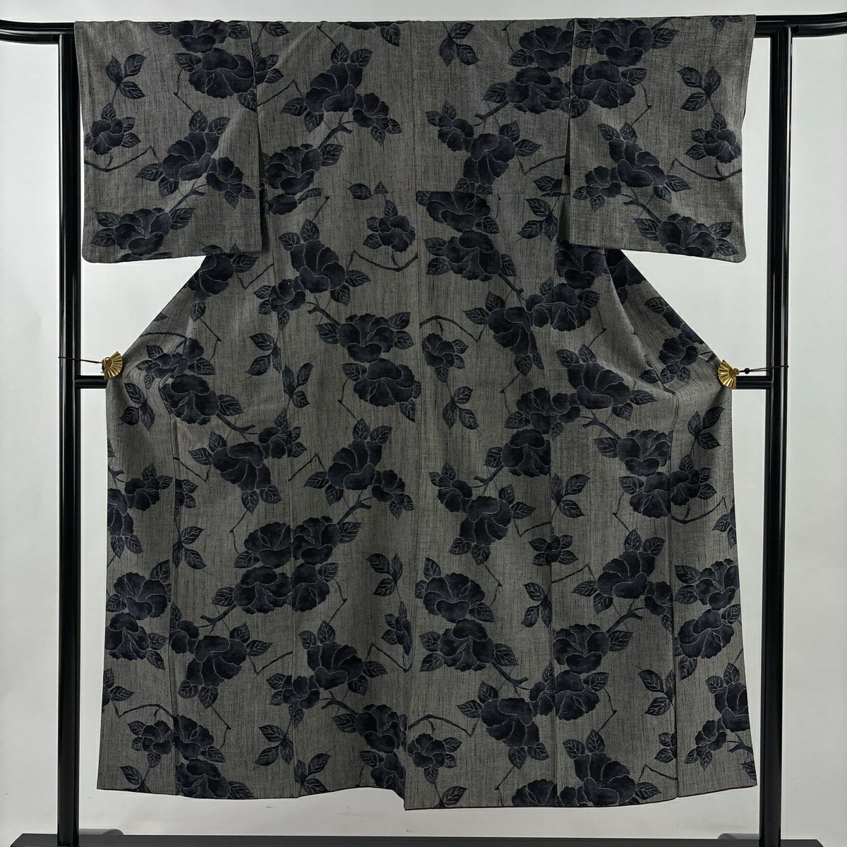 【美品】 紬織織 身長150cm 袖長61.5cm S 雙層 枝花 灰 純蠶絲 秀品級