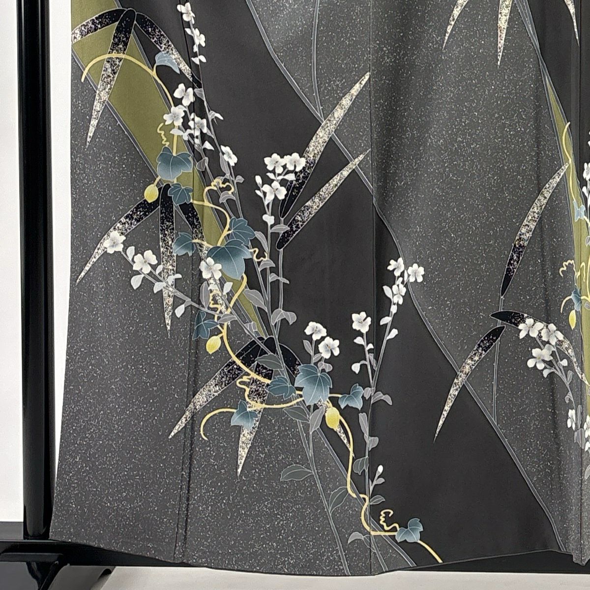 【美品】訪問服 身長158.5cm 袖長65cm M 雙層 鈕襻 有落款 草花紋紋 竹子染分 灰色 純蠶絲 秀品級