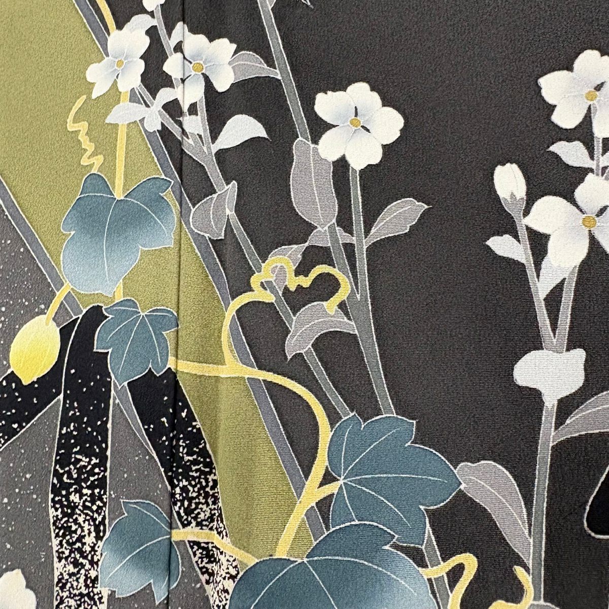 【美品】訪問服 身長158.5cm 袖長65cm M 雙層 鈕襻 有落款 草花紋紋 竹子染分 灰色 純蠶絲 秀品級