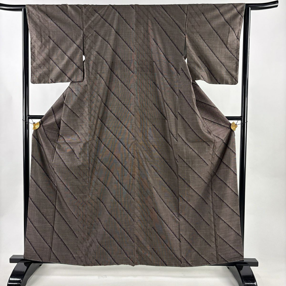 【美品】 紬織 身長163cm 袖長64cm M 雙層 斜紋 焦茶 純蠶絲 秀品級