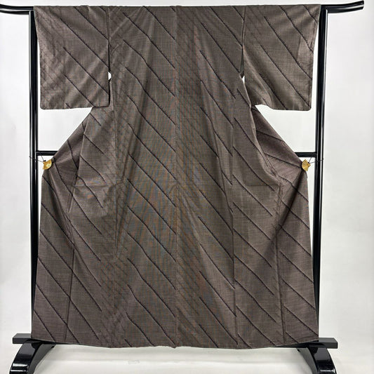 【美品】 紬織 身長163cm 袖長64cm M 雙層 斜紋 焦茶 純蠶絲 秀品級