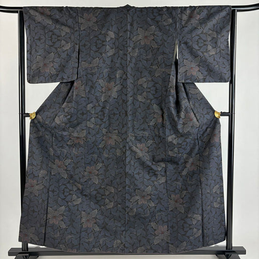 紬織 身長159.5cm 袖長64cm M 雙層 椿 黑 純蠶絲 秀品級