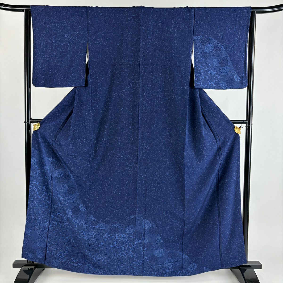 【美品】 付下 身長163cm 袖長63.5cm S 雙層 菊花花 青海波 深藍 純蠶絲 秀品級