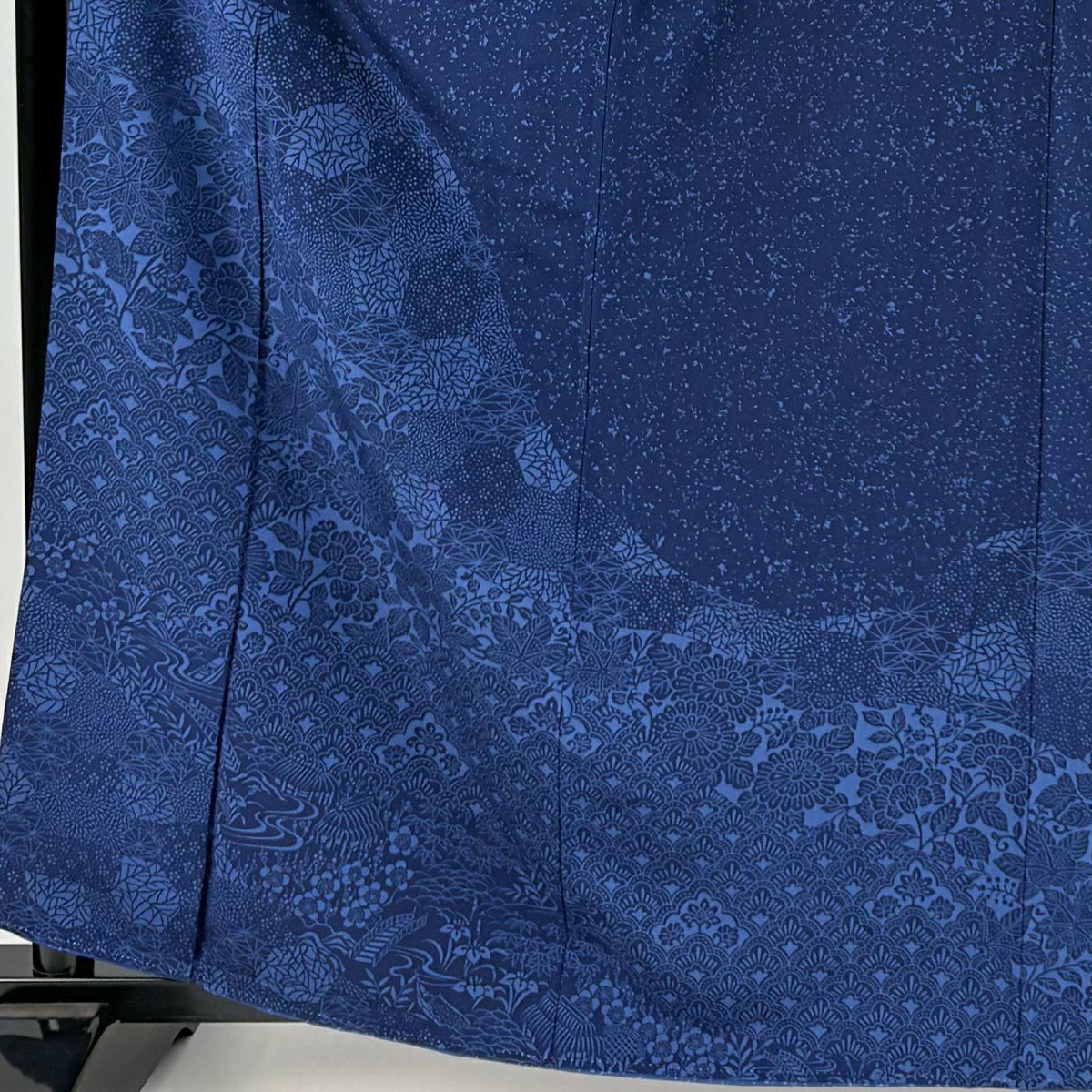 【美品】 付下 身長163cm 袖長63.5cm S 雙層 菊花花 青海波 深藍 純蠶絲 秀品級