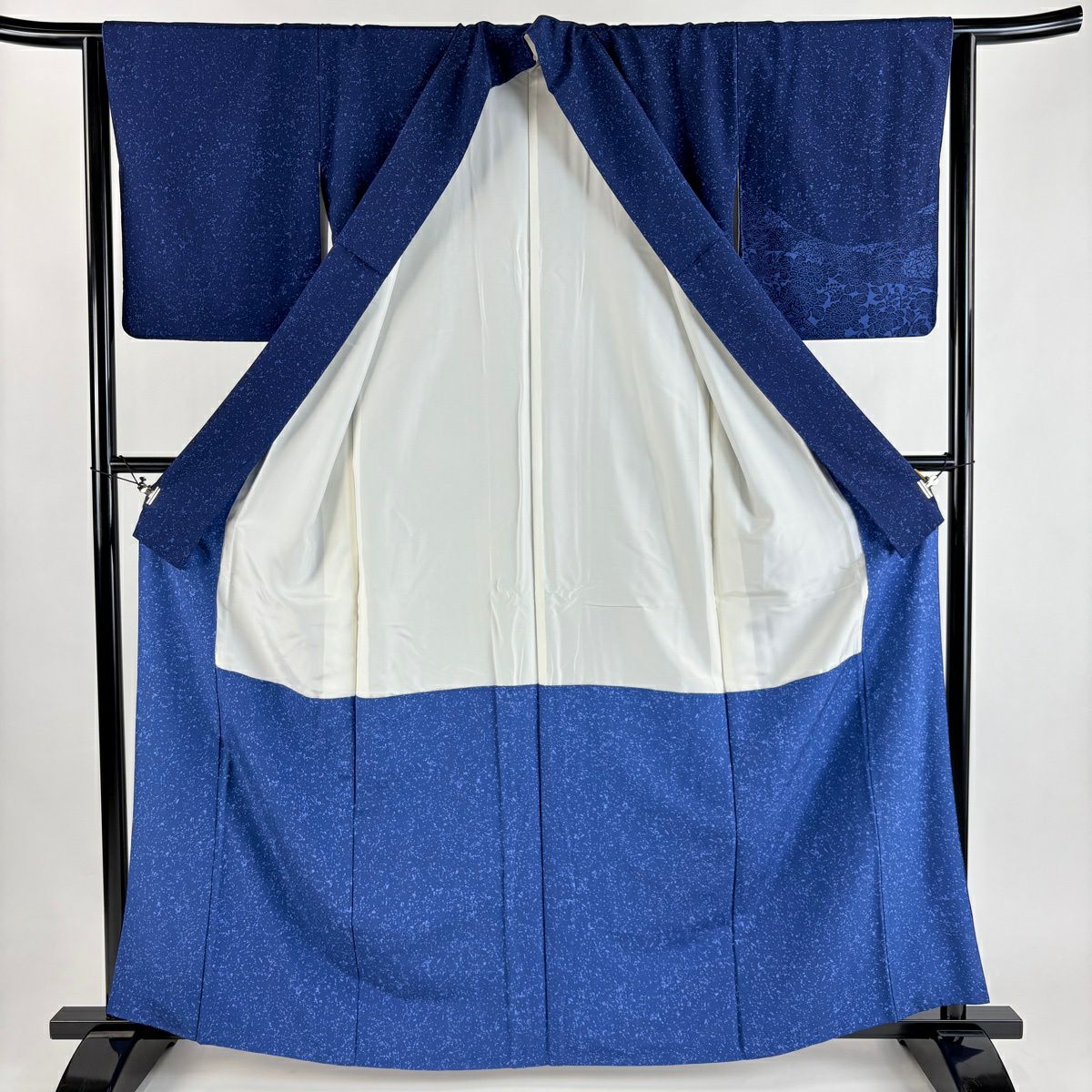 【美品】 付下 身長163cm 袖長63.5cm S 雙層 菊花花 青海波 深藍 純蠶絲 秀品級