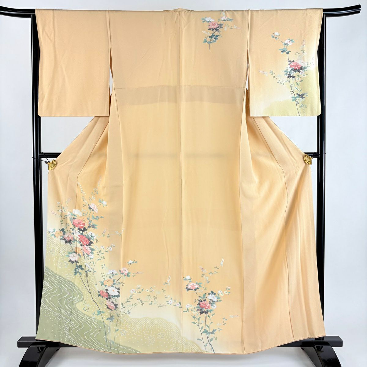 訪問服 身長160cm 袖長65cm M 雙層 牡丹 流水 漸層 淺橙色 純蠶絲 優品級