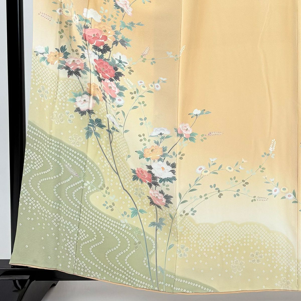 訪問服 身長160cm 袖長65cm M 雙層 牡丹 流水 漸層 淺橙色 純蠶絲 優品級