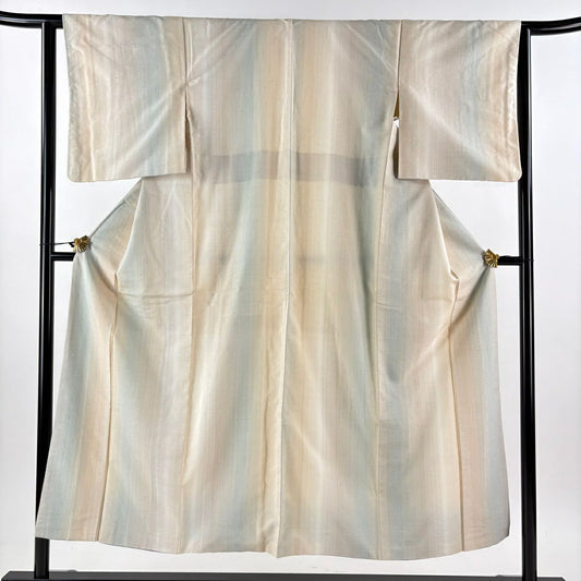 【美品】 紬織 身長150.5cm 袖長62.5cm S 雙層 縦ぼかし圖案 米色 純蠶絲 優品級