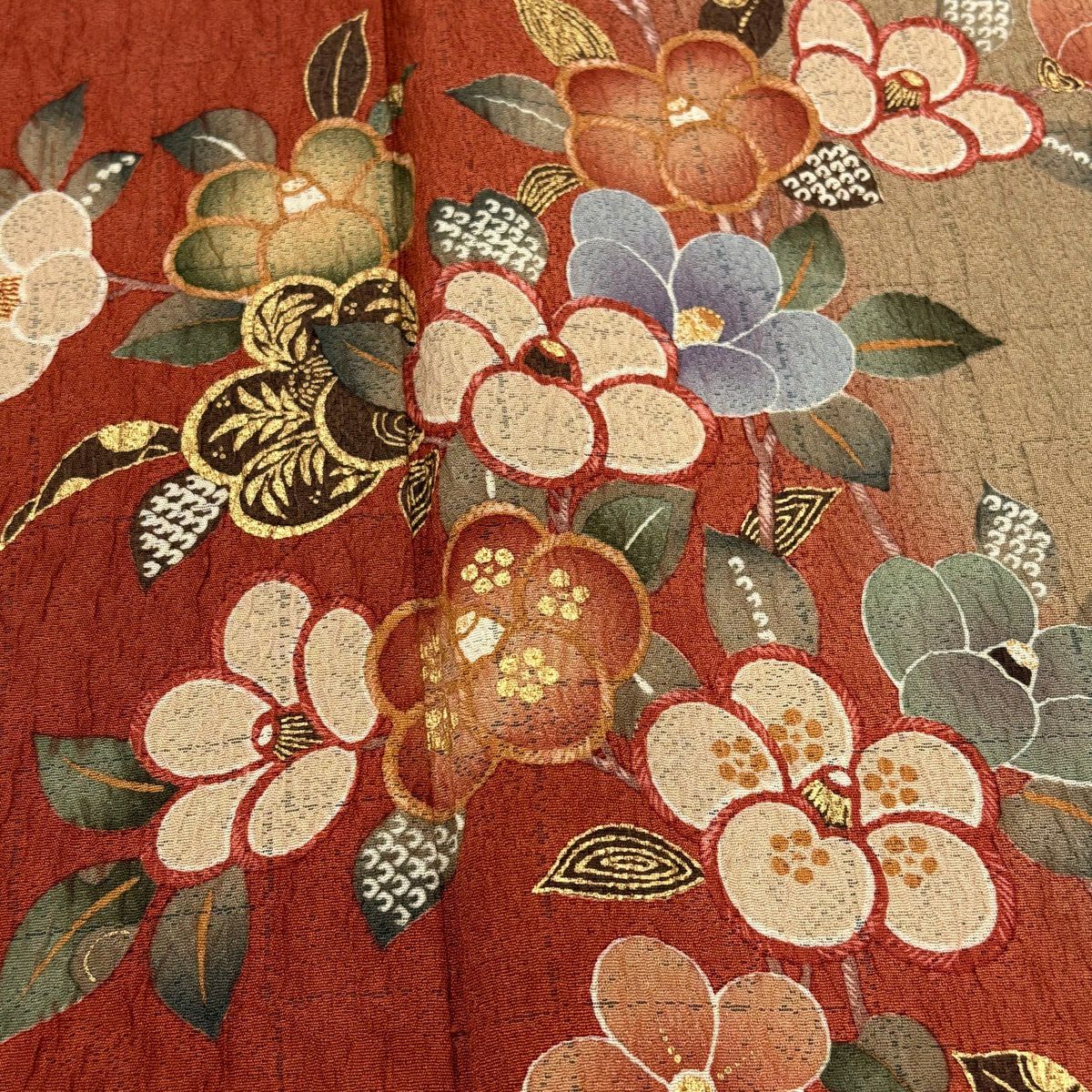 訪問服 身長166.5cm 袖長66cm M 雙層 椿 波 金銀彩 染分 紅茶 純蠶絲 秀品級