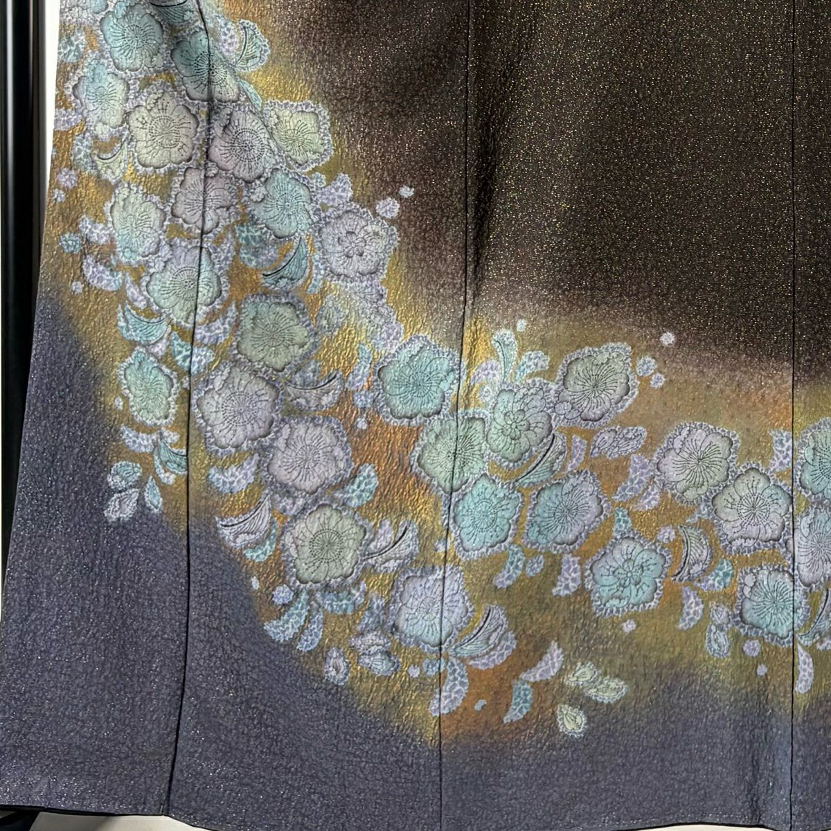 色留袖禮服 身長164cm 袖長66.5cm M 雙層 草花紋紋 金銀彩 漸層 焦茶 純蠶絲 秀品級 五つ紋