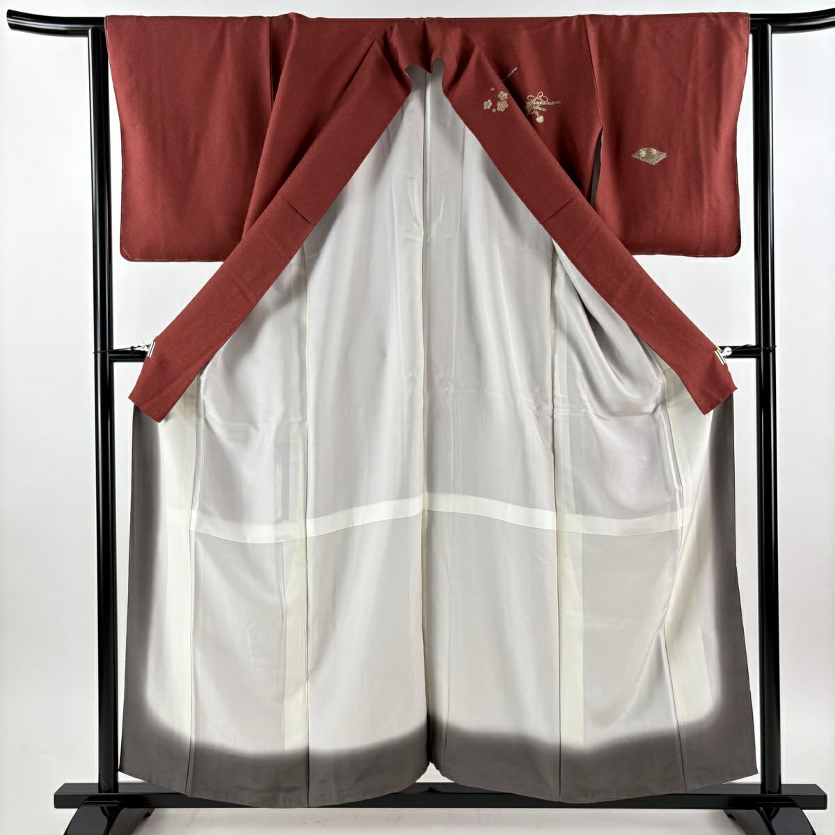 付下 身長157cm 袖長63cm S 雙層 笛 冊子 金銀彩 漸層 紅茶 純蠶絲 優品級