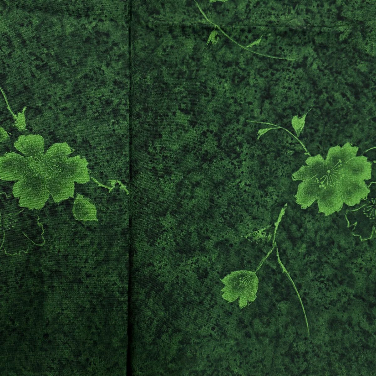 【美品】 小紋 身長155cm 袖長63cm S 雙層 草花紋紋 幾何圖案 綠 純蠶絲 秀品級
