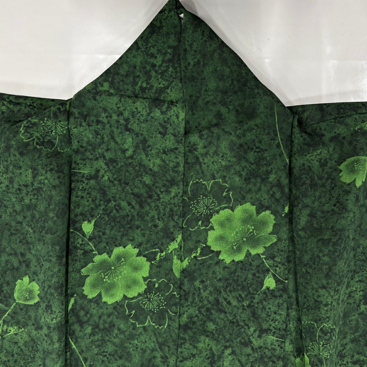 【美品】 小紋 身長155cm 袖長63cm S 雙層 草花紋紋 幾何圖案 綠 純蠶絲 秀品級