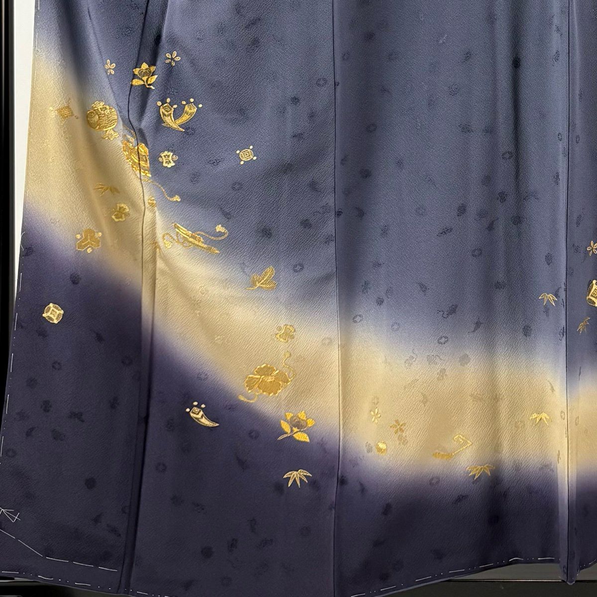 訪問服 身長157.5cm 袖長64cm M 雙層 寶盡くし 地紋 金彩裝飾 金絲 灰紫 純蠶絲 優品級