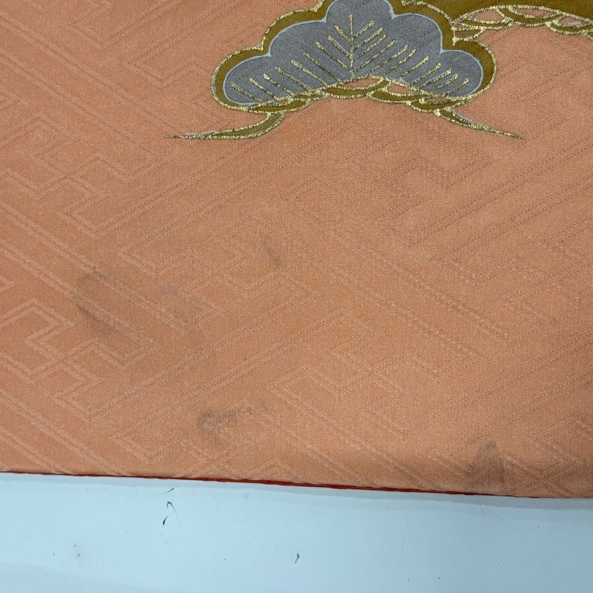 振袖禮服 身長164cm 袖長67cm M 雙層 菊花 松樹梅花 金絲 金銀彩 鮭粉色 純蠶絲 秀品級