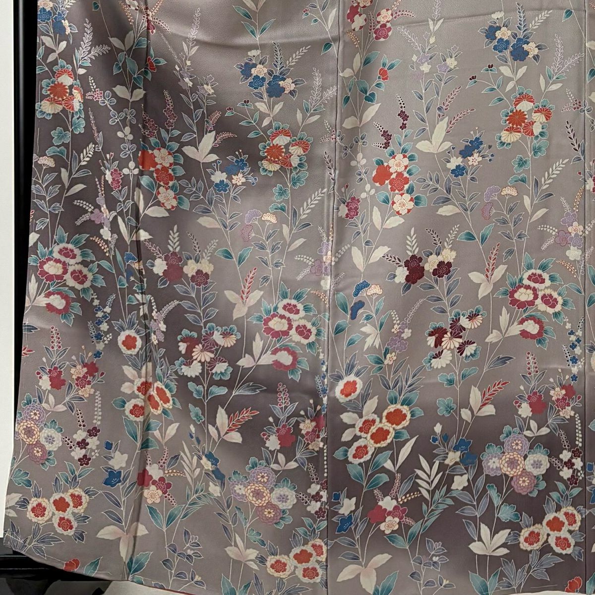 【美品】訪問服 身長161.5cm 袖長66cm M 雙層 菊花 草花紋紋 漸層 灰紫 純蠶絲 秀品級