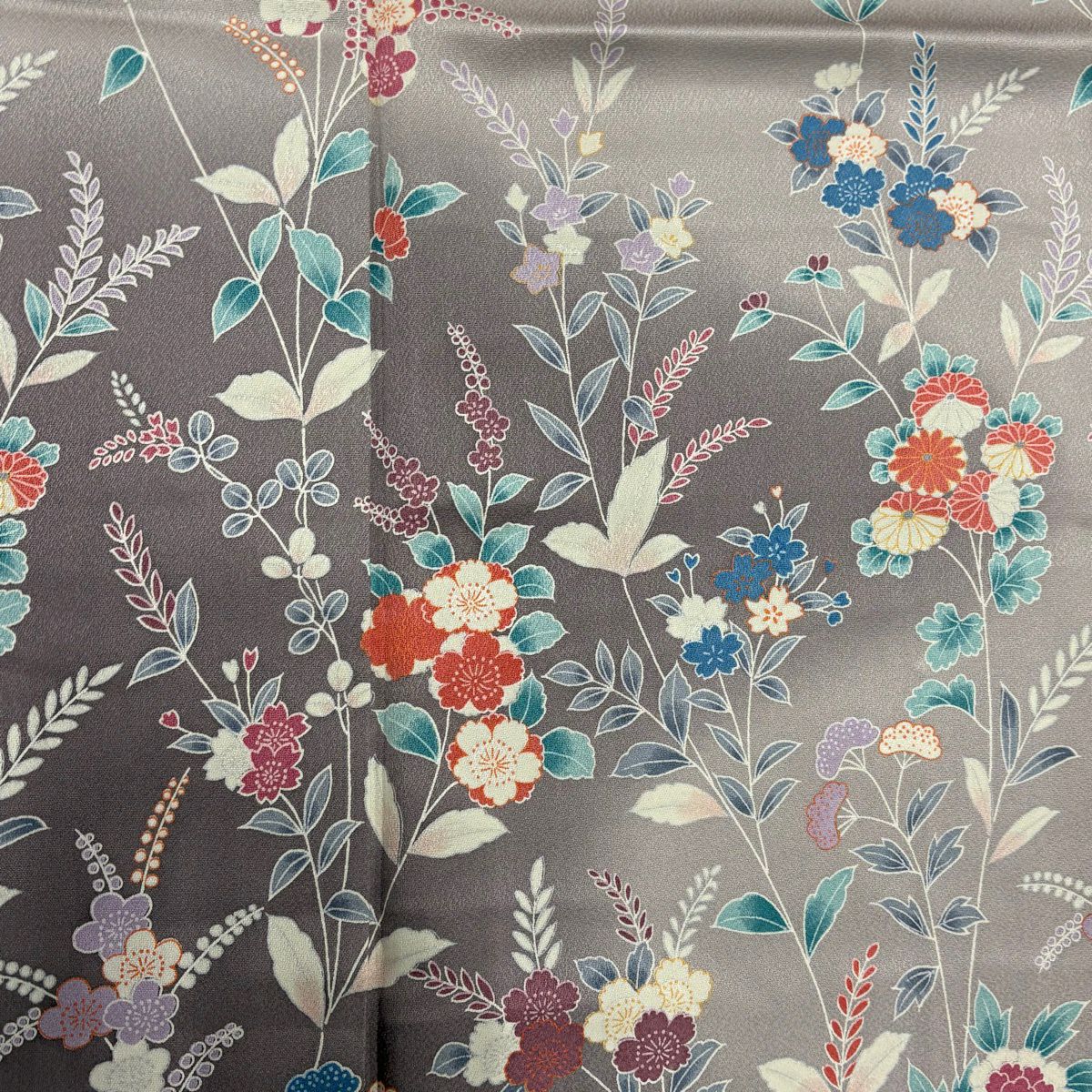 【美品】訪問服 身長161.5cm 袖長66cm M 雙層 菊花 草花紋紋 漸層 灰紫 純蠶絲 秀品級