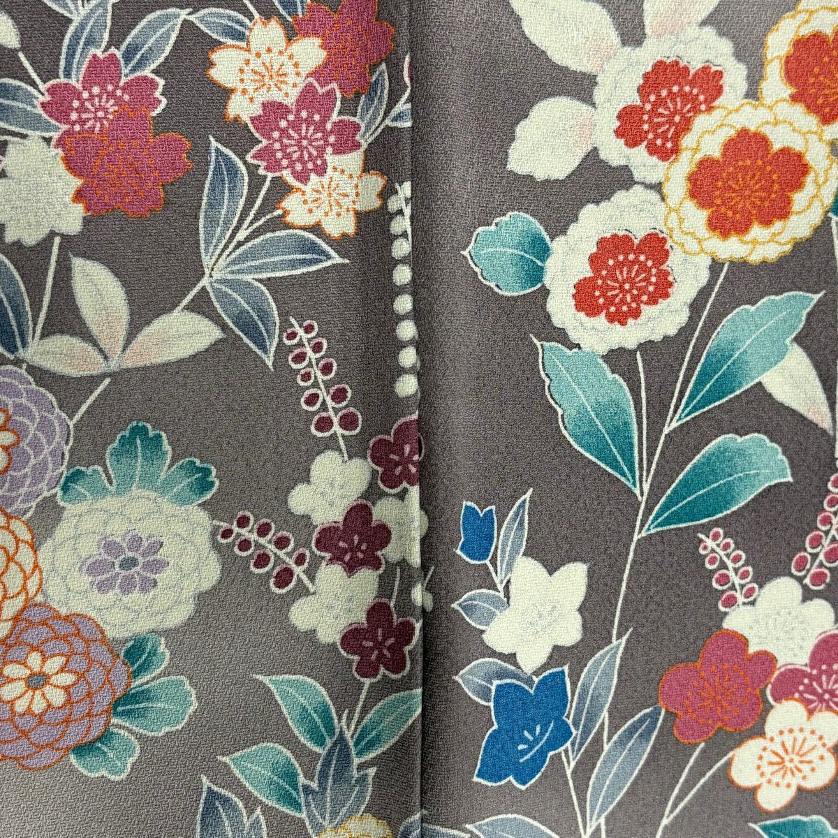 【美品】訪問服 身長161.5cm 袖長66cm M 雙層 菊花 草花紋紋 漸層 灰紫 純蠶絲 秀品級