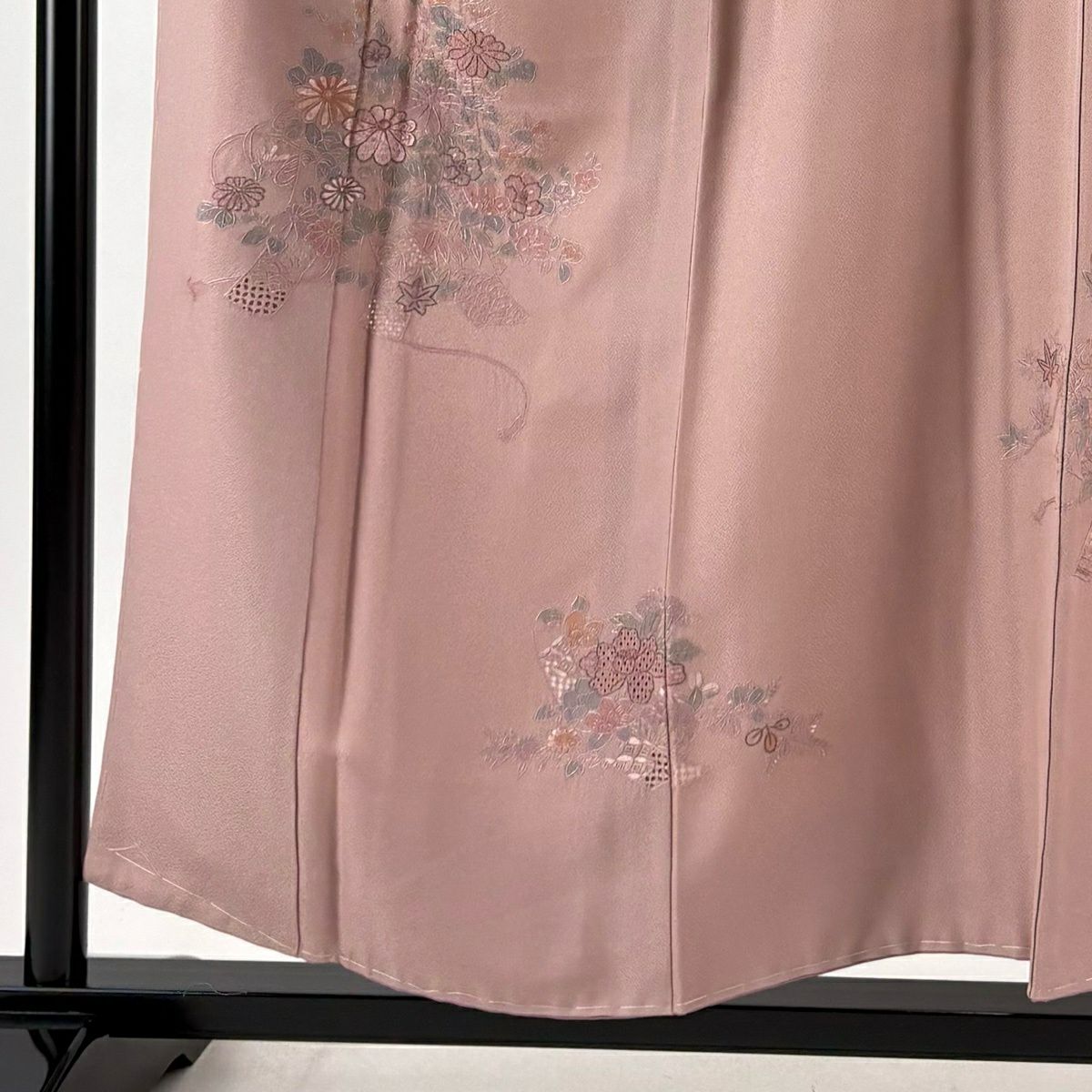 付下 身長155cm 袖長65cm M 雙層 幾帳 草花紋紋 刺繡 銀線 粉紅 純蠶絲 秀品級