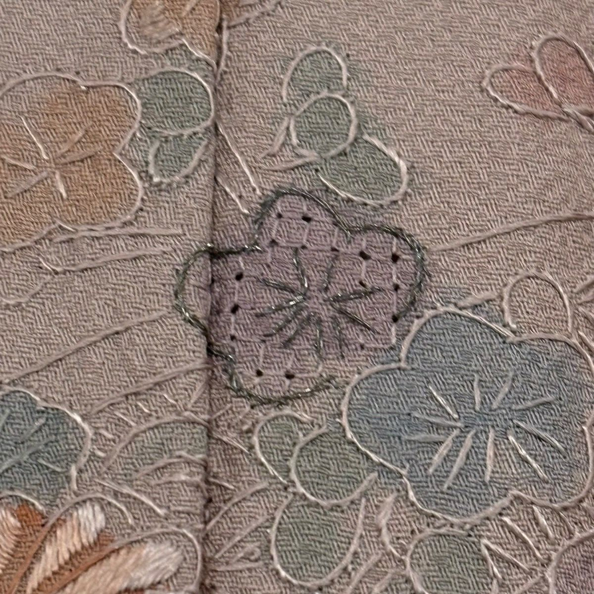 付下 身長155cm 袖長65cm M 雙層 幾帳 草花紋紋 刺繡 銀線 粉紅 純蠶絲 秀品級