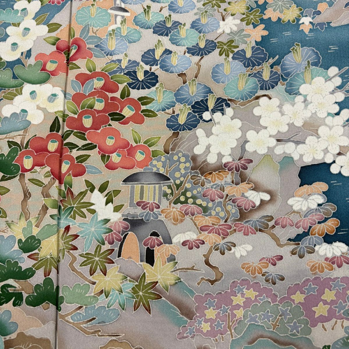 黑留袖禮服 身長163.5cm 袖長67cm M 雙層 落款有 松樹梅花 水邊的風景 漸層 黑 純蠶絲 優品級