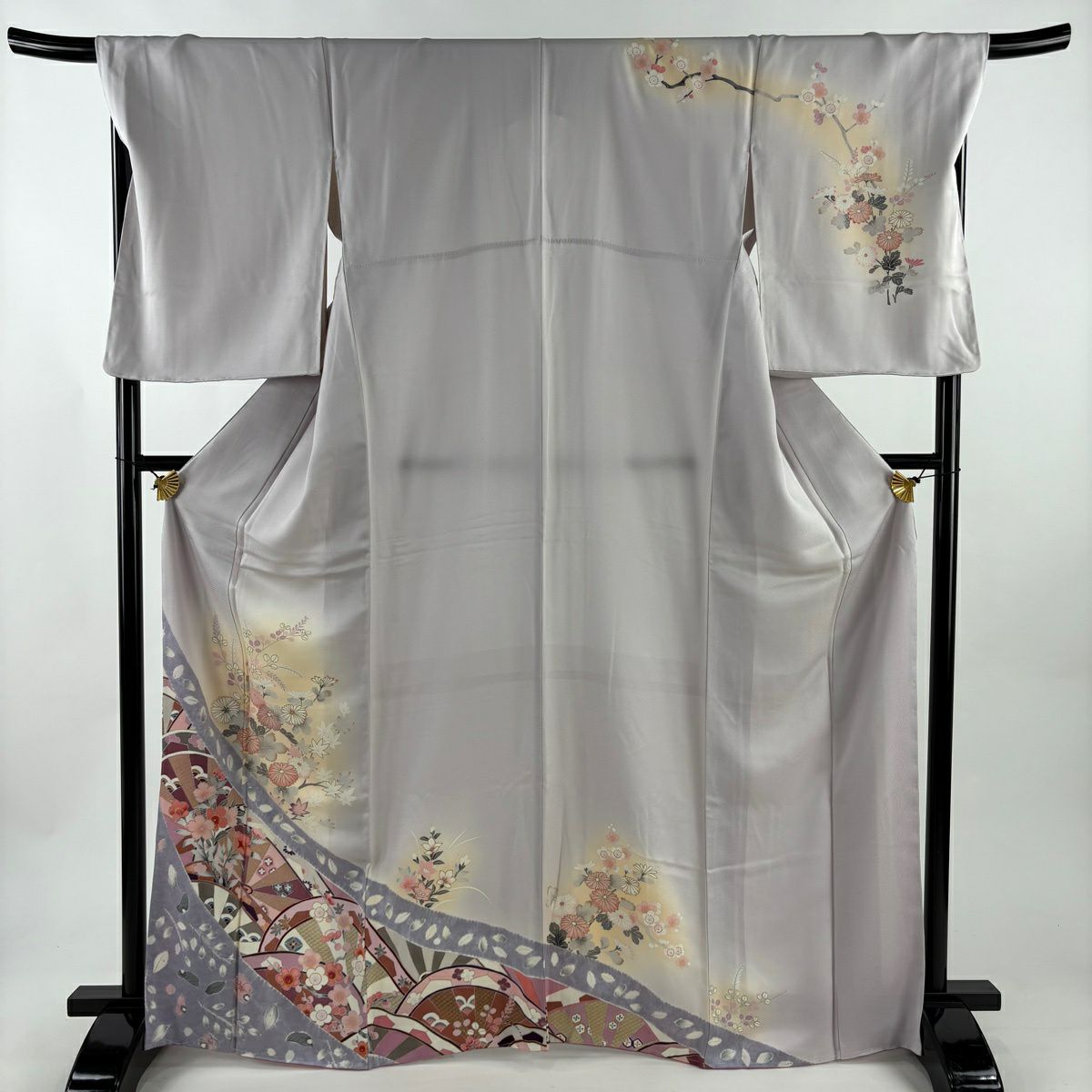 訪問服 身長168cm 袖長69.5cm L 雙層 菊花花 櫻花 金彩裝飾 絞染 淺紫 純蠶絲 優品級