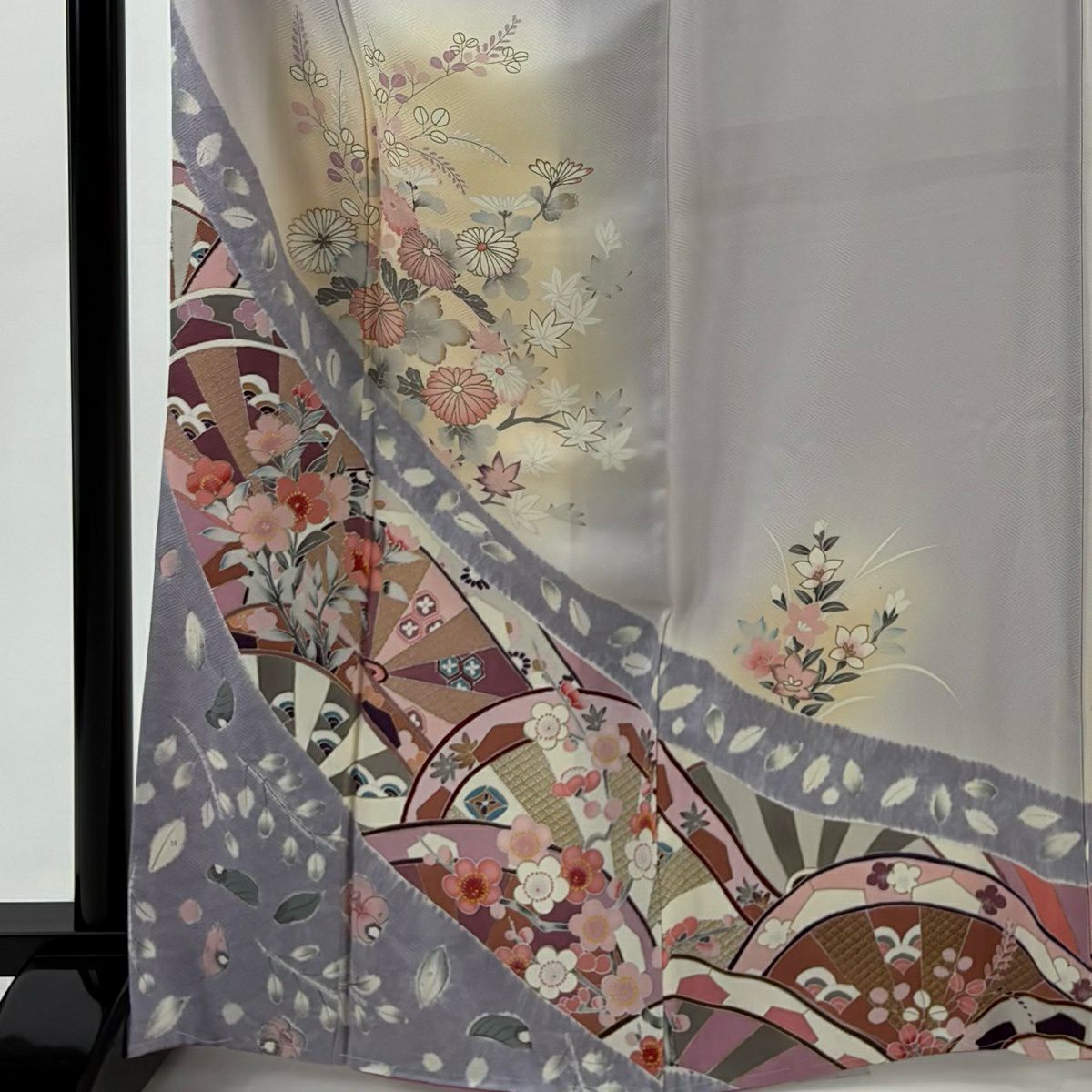 訪問服 身長168cm 袖長69.5cm L 雙層 菊花花 櫻花 金彩裝飾 絞染 淺紫 純蠶絲 優品級