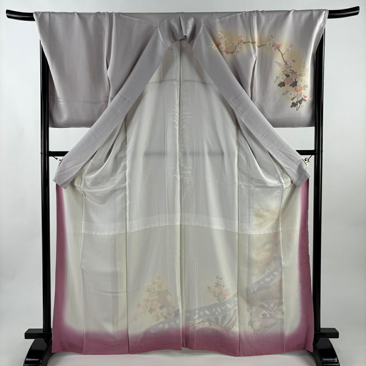 訪問服 身長168cm 袖長69.5cm L 雙層 菊花花 櫻花 金彩裝飾 絞染 淺紫 純蠶絲 優品級