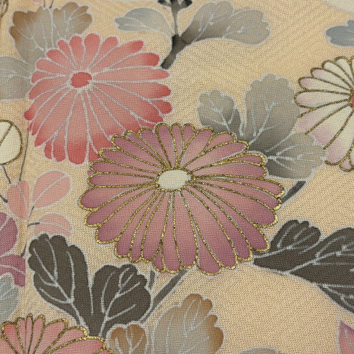 訪問服 身長168cm 袖長69.5cm L 雙層 菊花花 櫻花 金彩裝飾 絞染 淺紫 純蠶絲 優品級