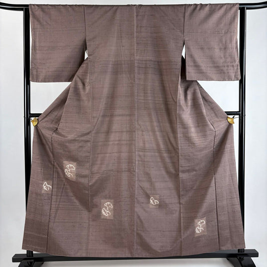 【美品】 付下 身長159cm 袖長64cm M 雙層 紬織織 色紙 銀杏 絞染 灰紫 純蠶絲 優品級