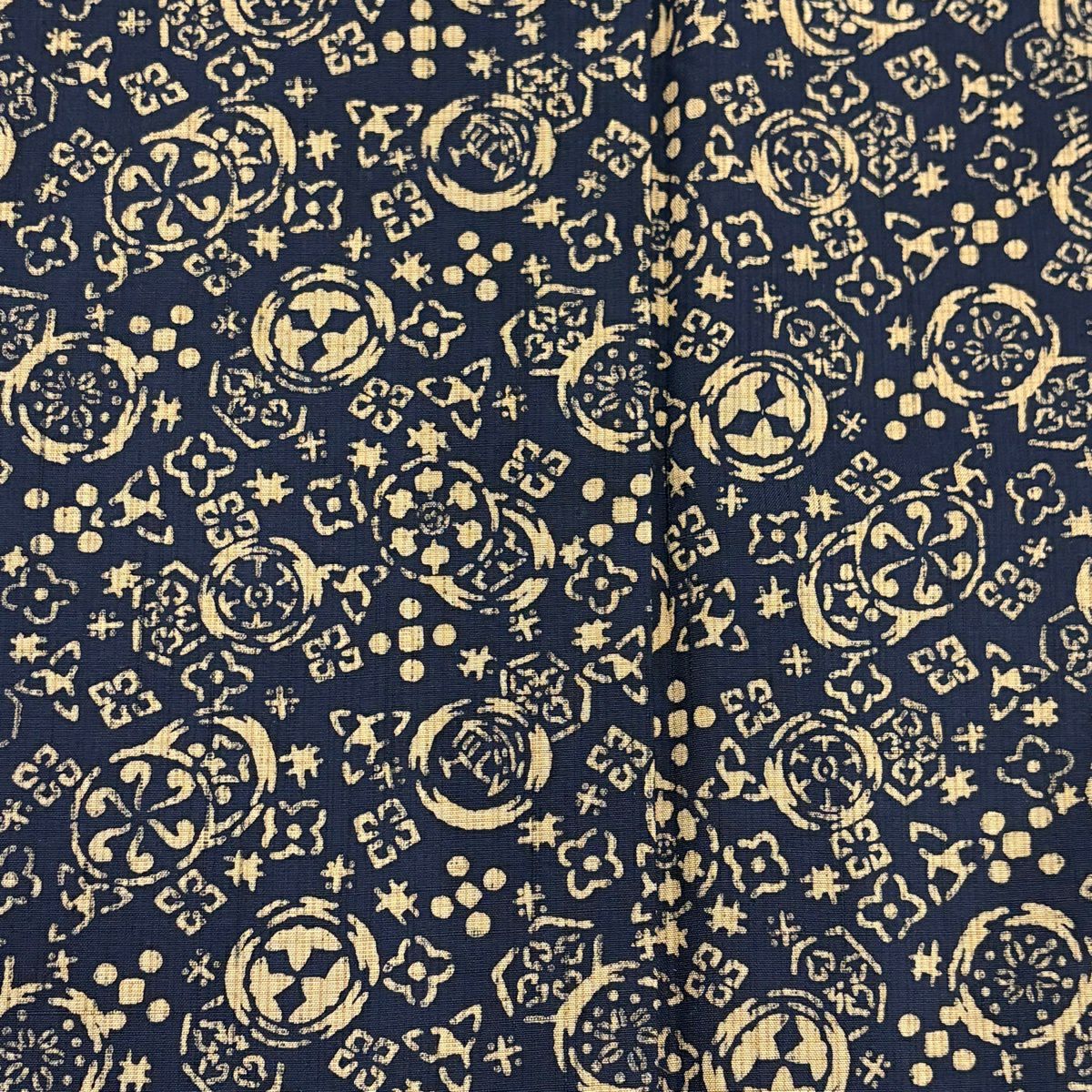 【美品】 小紋 身長158.5cm 袖長63cm S 雙層 幾何圖案 花 紬織織 深藍 純蠶絲 秀品級