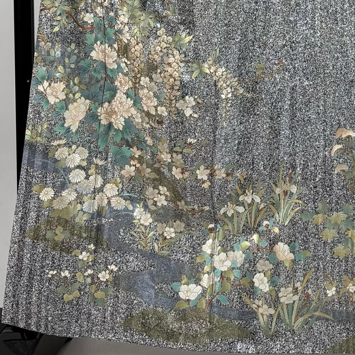 訪問服 身長162.5cm 袖長65.5cm M 雙層 牡丹 櫻花 金銀彩 灰 純蠶絲 秀品級 一つ紋