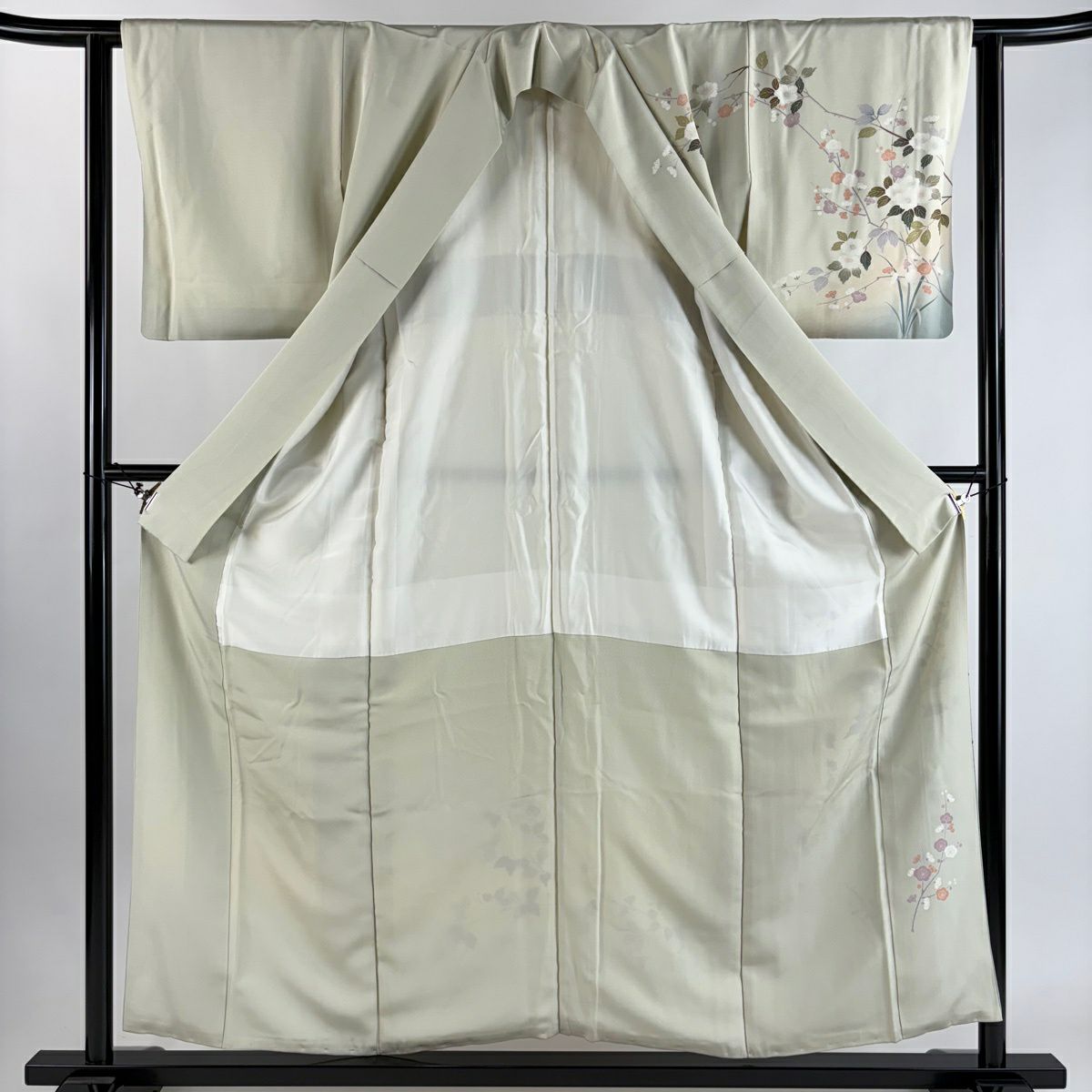 訪問服 身長155cm 袖長61cm S 雙層 菊花 梅花 金銀彩 漸層 灰綠 純蠶絲 秀品級