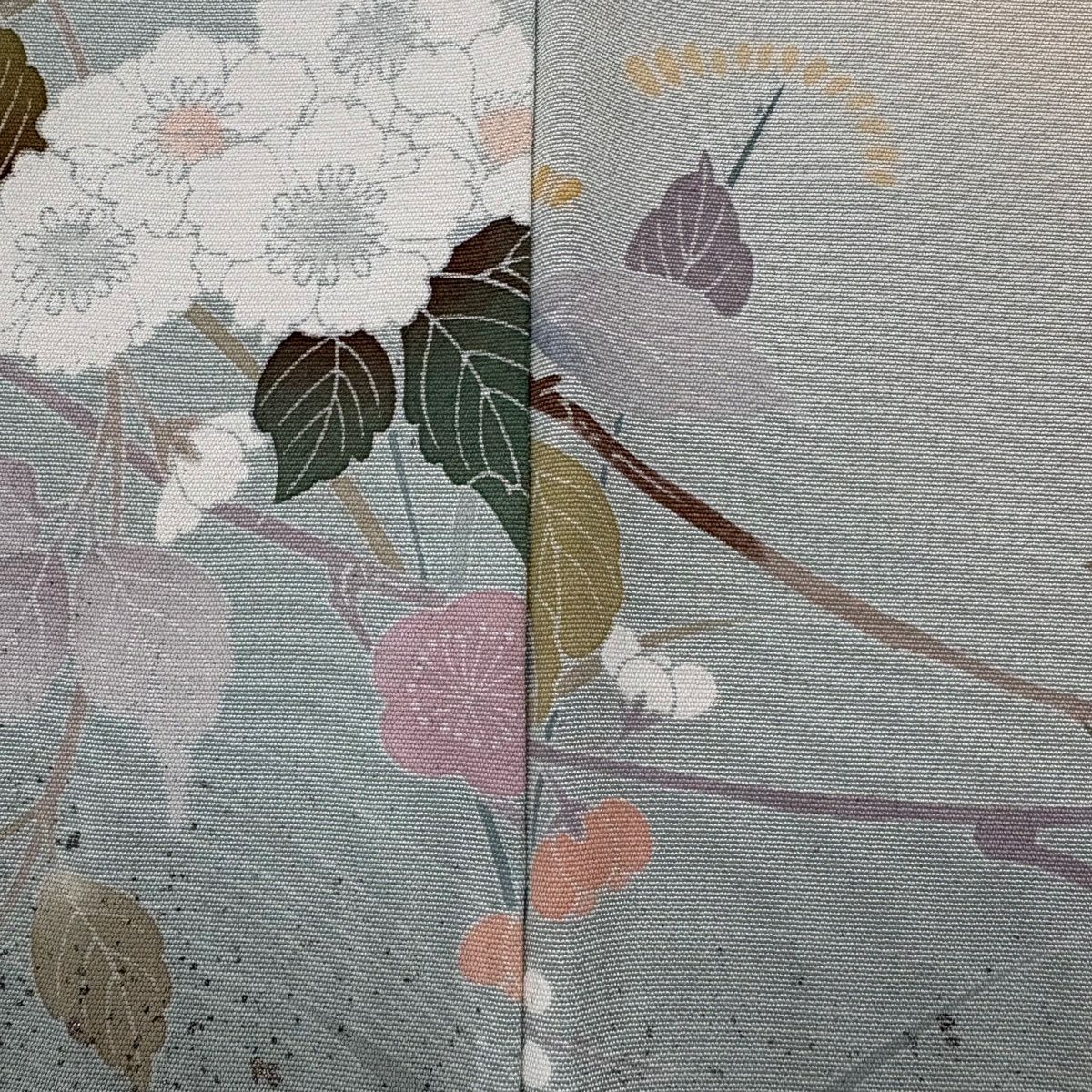 訪問服 身長155cm 袖長61cm S 雙層 菊花 梅花 金銀彩 漸層 灰綠 純蠶絲 秀品級