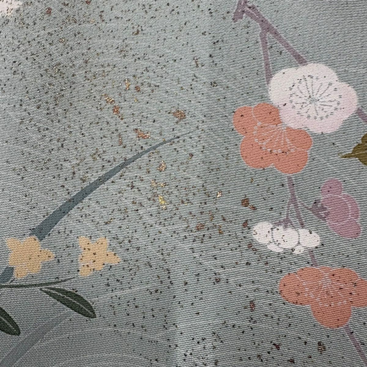 訪問服 身長155cm 袖長61cm S 雙層 菊花 梅花 金銀彩 漸層 灰綠 純蠶絲 秀品級