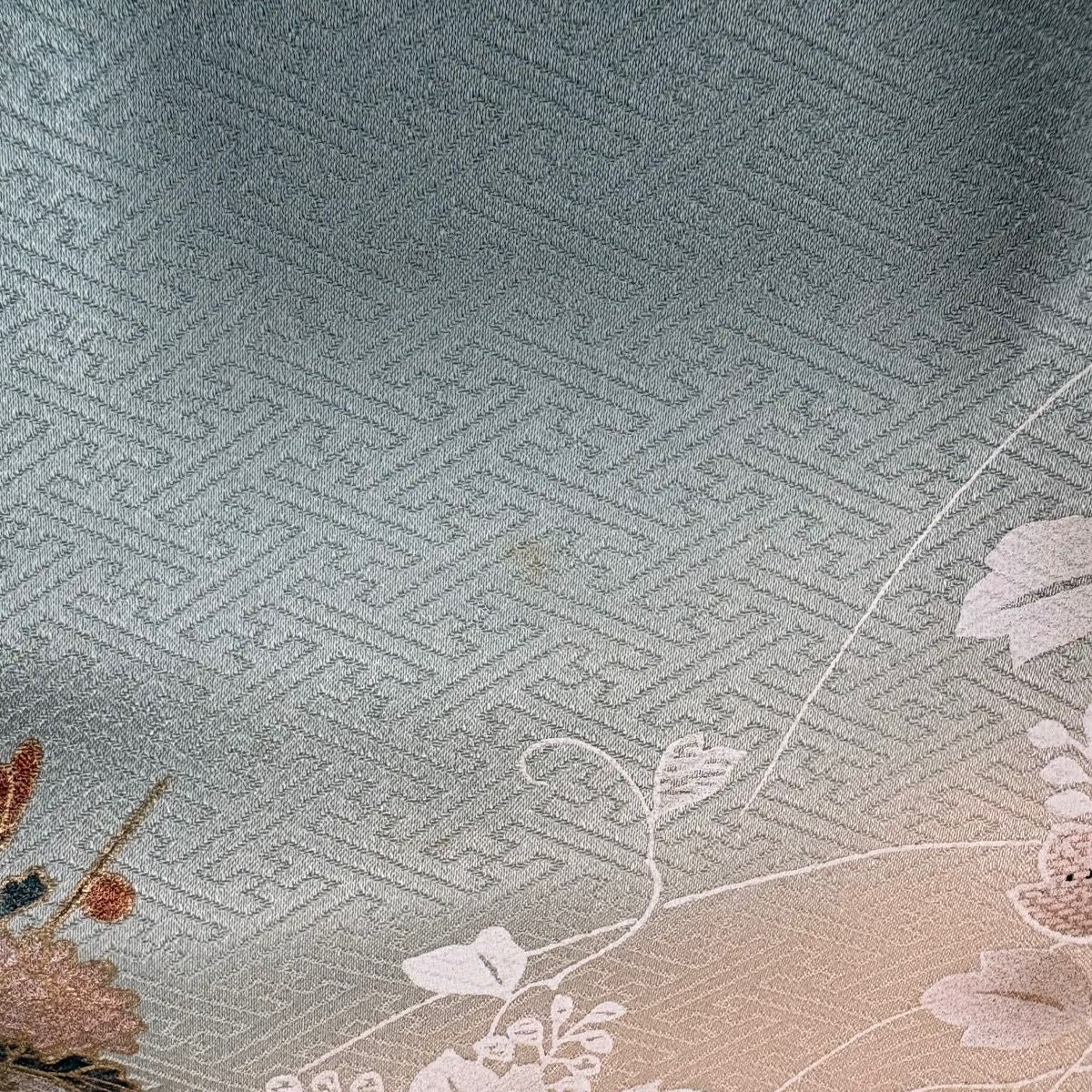 付下 身長161.5cm 袖長65cm M 雙層 花扇子 草花紋紋 金銀彩 漸層 淺綠 純蠶絲 優品級