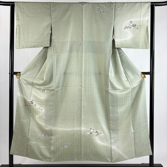 付下 身長151.5cm 袖長62.5cm S 雙層 椿 梅花 漸層 淺綠 化纖 優品級