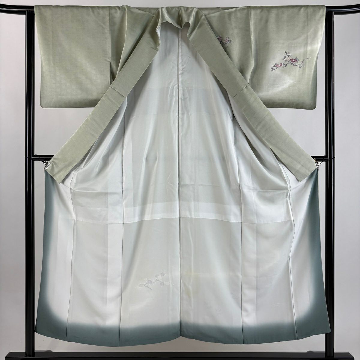 付下 身長151.5cm 袖長62.5cm S 雙層 椿 梅花 漸層 淺綠 化纖 優品級