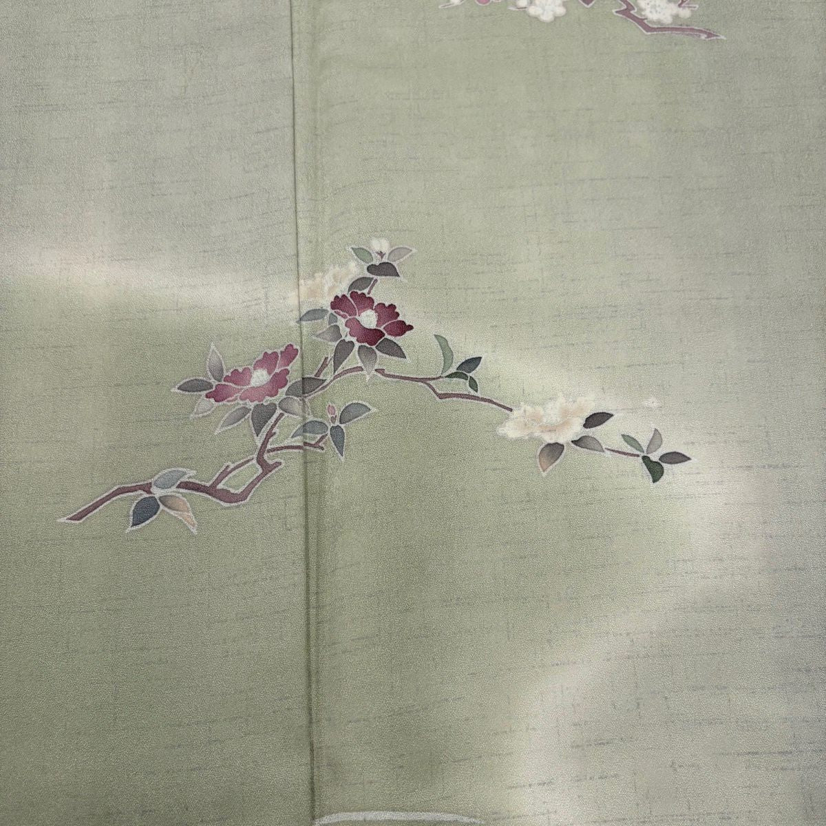 付下 身長151.5cm 袖長62.5cm S 雙層 椿 梅花 漸層 淺綠 化纖 優品級