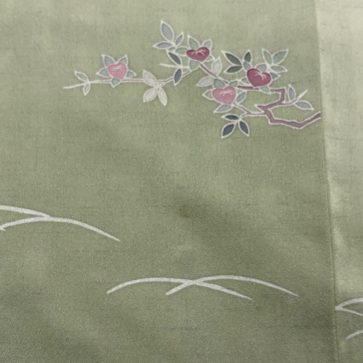 付下 身長151.5cm 袖長62.5cm S 雙層 椿 梅花 漸層 淺綠 化纖 優品級
