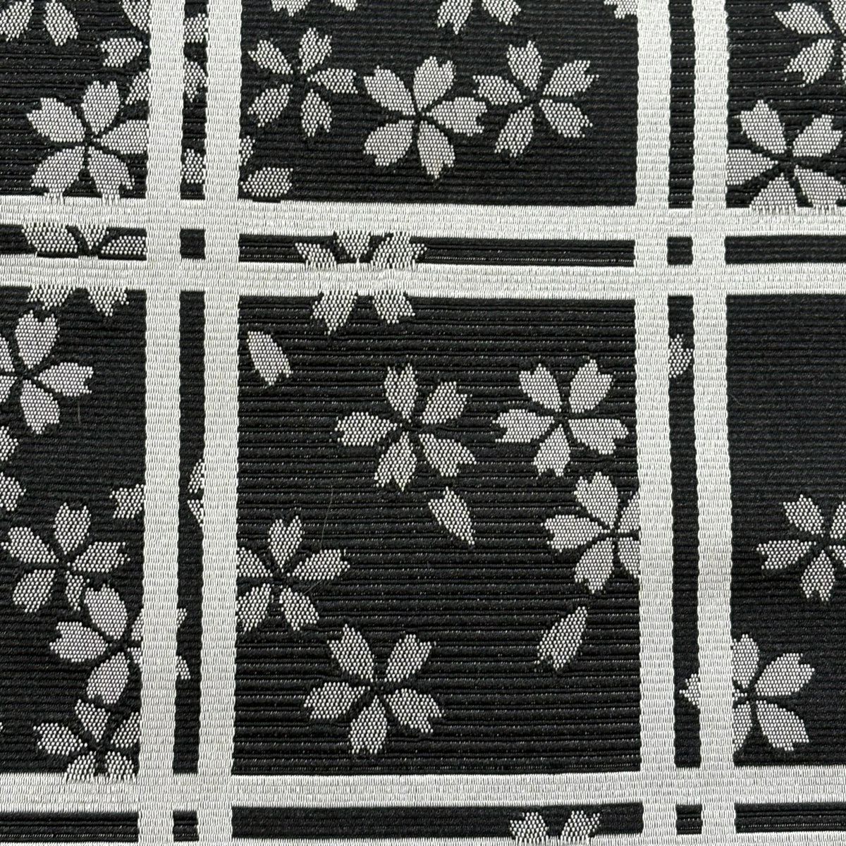 【美品】半幅帶 優品級 櫻花 格子 黑 化纖
