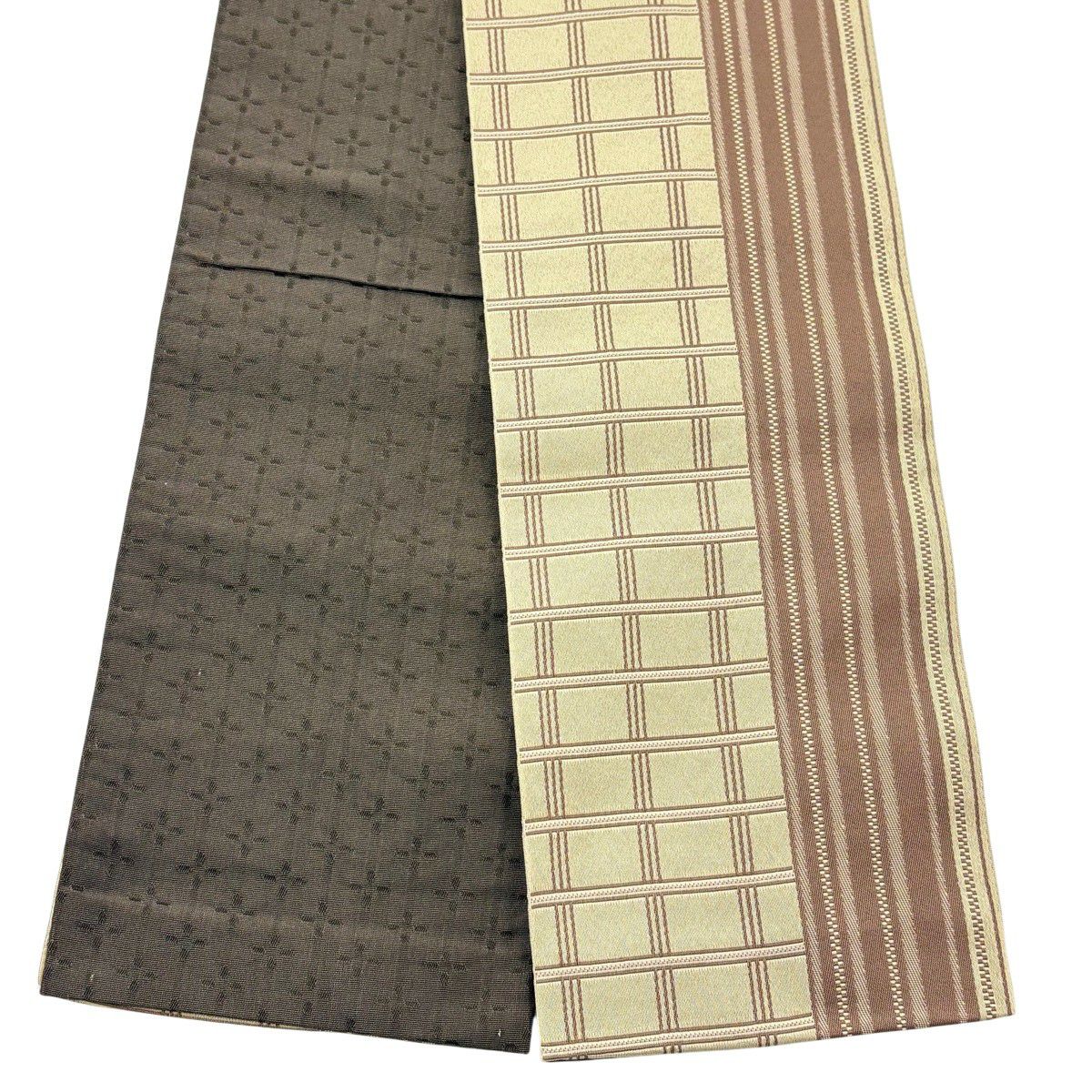 【美品】半幅帶 優品級 條紋 米色 化纖