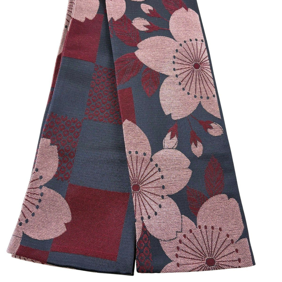 【美品】半幅帶 優品級 櫻花 深藍 化纖