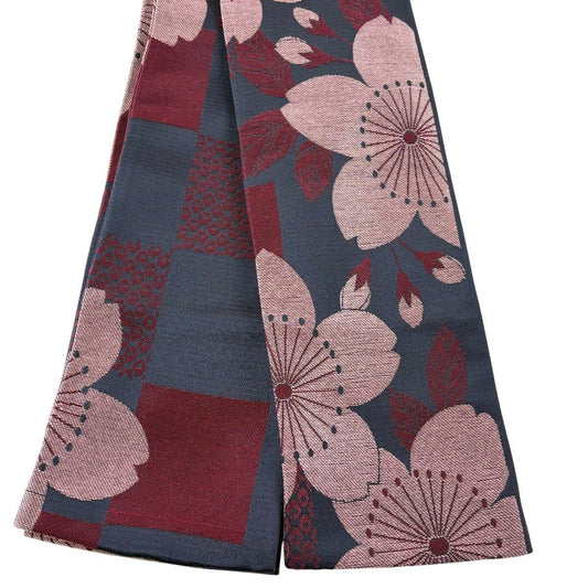 【美品】半幅帶 優品級 櫻花 深藍 化纖