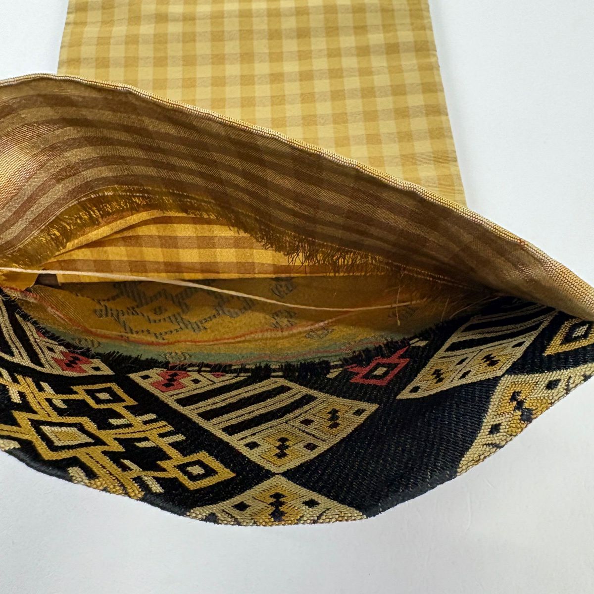 【美品】半幅帶 優品級 幾何學圖案 黑 化纖