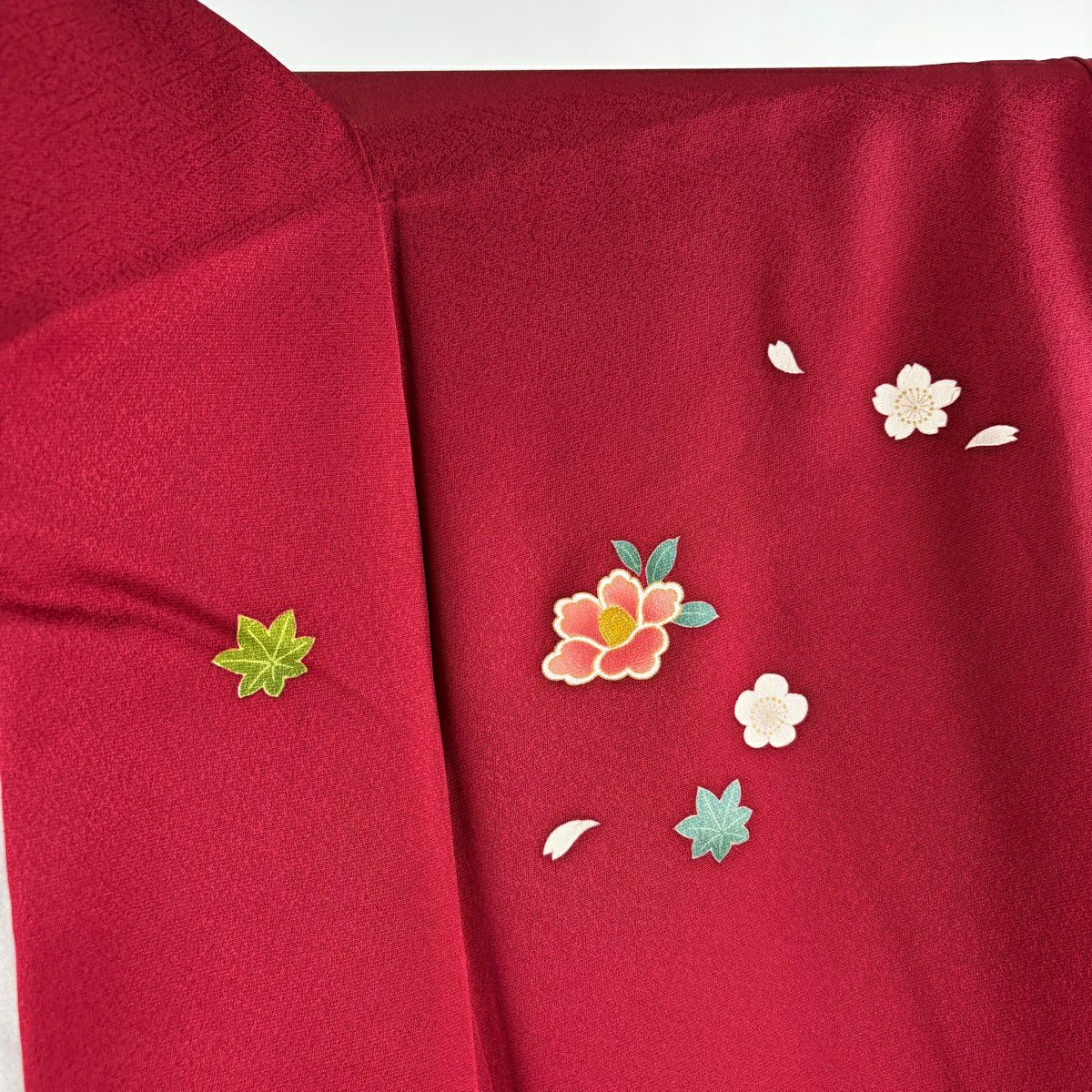 【美品】振袖禮服 身長159cm 袖長66cm M 雙層 袋帶全套 菊花 橋 金銀彩 染分 紅 純蠶絲 秀品級