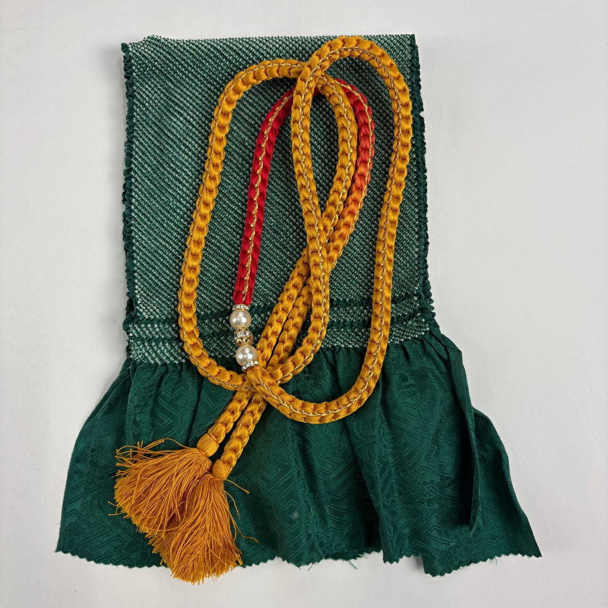 【美品】振袖禮服 身長159cm 袖長66cm M 雙層 袋帶全套 菊花 橋 金銀彩 染分 紅 純蠶絲 秀品級